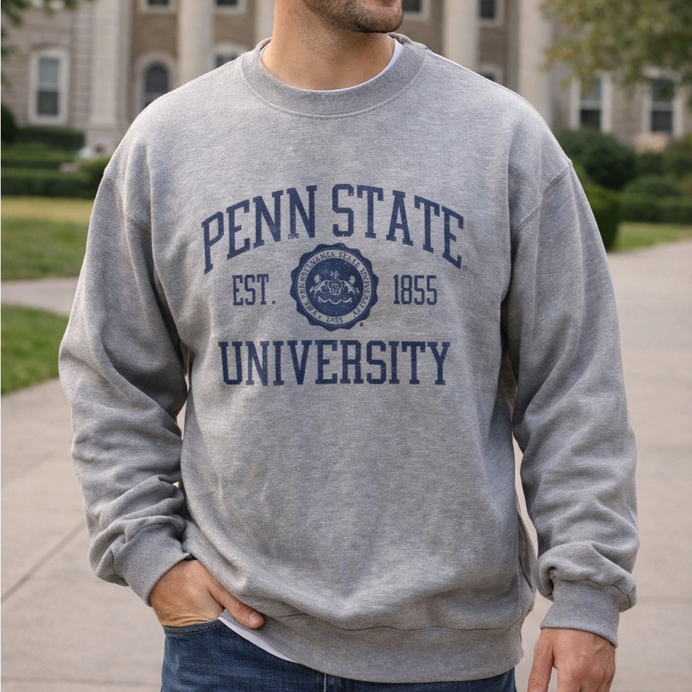 Blue 84 Gray Penn State University Crewneck Sweatshirt with Navy Print